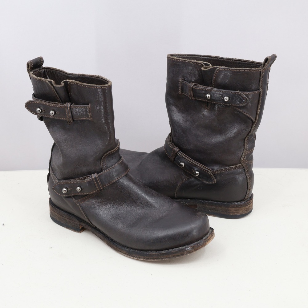 Rag & Bone Moto Boots Womens 6 Brown Leather Studded Buckle Alt Edgy Urban
